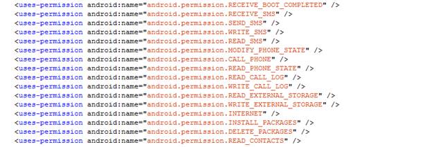 Application permission requested by the worm